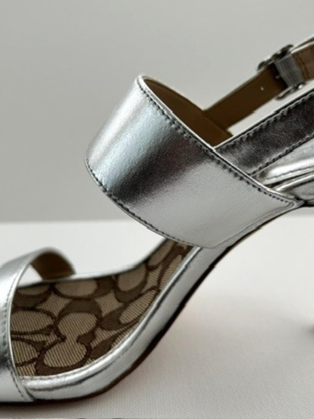 COACH Metallic Silver Heeled Sandals – Size 8 - Picture 14 of 16